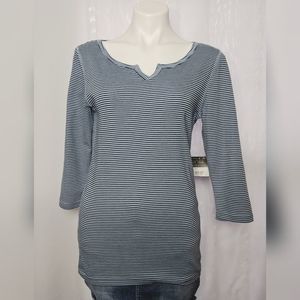 Eddie Bauer Blue Stripe Fav Notch Tee Sz L NWT